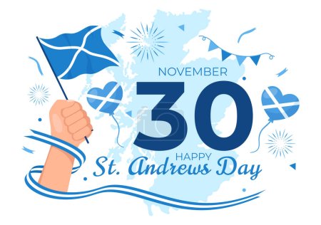 Feliz día de San Andrés Vector Ilustración el 30 de noviembre con bandera de Escocia en la celebración nacional de vacaciones Flat Cartoon Blue Background Design