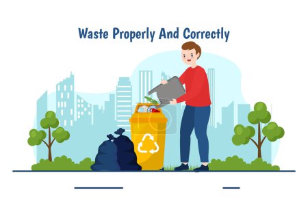 Illustration for Waste Properly And Correctly Vector Illustration with Demonstration of Correct Garbage Sorting and Proper Disposal in Flat Cartoon Background Design - Royalty Free Image