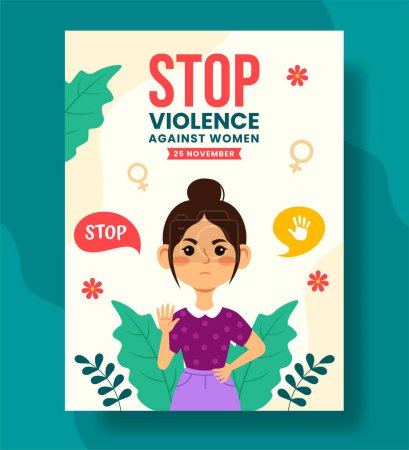 Téléchargez les illustrations : Violence faite aux femmes Illustration d'affiche verticale Modèles de dessin animé plat dessinés à la main Contexte - en licence libre de droit