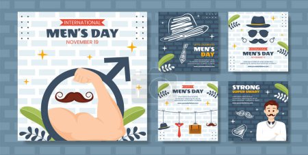 Illustration for Men's Day Social Media Post Flat Cartoon Hand Drawn Templates Background Illustration - Royalty Free Image