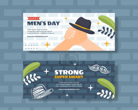 Illustration for Men's Day Horizontal Banner Flat Cartoon Hand Drawn Templates Background Illustration - Royalty Free Image