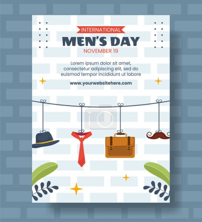 Illustration for Men's Day Vertical Poster Flat Cartoon Hand Drawn Templates Background Illustration - Royalty Free Image