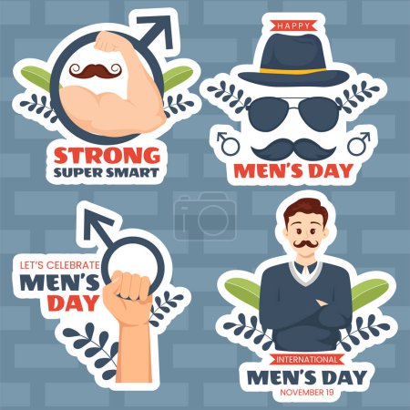 Illustration for Men's Day Label Flat Cartoon Hand Drawn Templates Background Illustration - Royalty Free Image