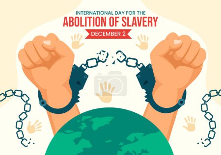 Ilustración de Día Internacional de la Abolición de la Esclavitud Ilustración de Vectores el 2 de diciembre con Esposas, Cadenas, Palomas y Manos en Fondo de Dibujos Animados Planos - Imagen libre de derechos
