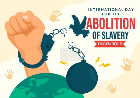 Ilustración de Día Internacional de la Abolición de la Esclavitud Ilustración de Vectores el 2 de diciembre con Esposas, Cadenas, Palomas y Manos en Fondo de Dibujos Animados Planos - Imagen libre de derechos