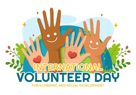 International Volunteer Day for Economic and Social Development Vector Illustration on December 5 with Hands and Pigeons in Flat Cartoon Background
