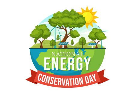 Ilustración de Día Nacional de la Conservación de la Energía Ilustración de Vectores el 14 de diciembre para Save the Planet y Green Eco Friendly con diseño de lámpara y fondo de tierra - Imagen libre de derechos
