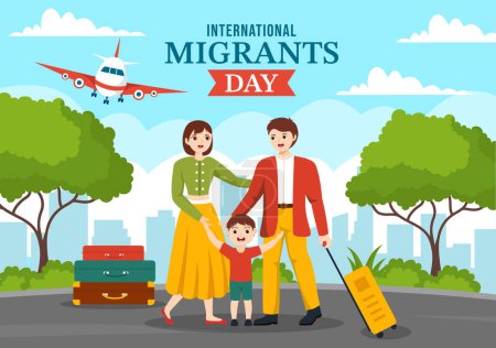 Illustration for International Migrants Day Vector Illustration on 18 December with Immigration People and Refugee for the Protection of Human Rights in Background - Royalty Free Image