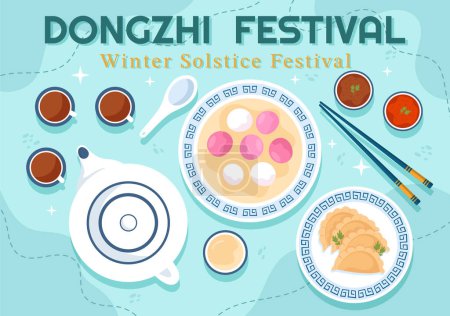 Illustration for Dongzhi or Winter Solstice Festival Vector Illustration on December 22 with Chinese Food Tangyuan and Jiaozi in Flat Cartoon Background Design - Royalty Free Image