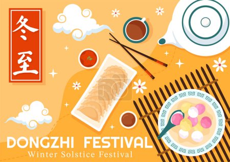 Illustration for Dongzhi or Winter Solstice Festival Vector Illustration on December 22 with Chinese Food Tangyuan and Jiaozi in Flat Cartoon Background Design - Royalty Free Image