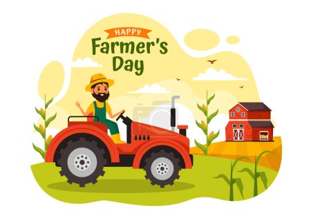 Illustration for Happy Farmers' Day Vector Illustration on December 23 Rice Fields and Farmers Suitable for Poster or Landing Page in Flat Cartoon Background Design - Royalty Free Image