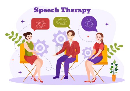 Illustration for Speech Therapy Vector Illustration with Kids Training Basic Language Skills and Articulation Problem in Education Flat Cartoon Background Templates - Royalty Free Image