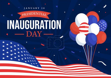 Ilustración de USA Presidential Inauguration Day Vector Illustration 20 de enero con Capitol Building Washington D.C. y Bandera Americana en Diseño de Fondo - Imagen libre de derechos