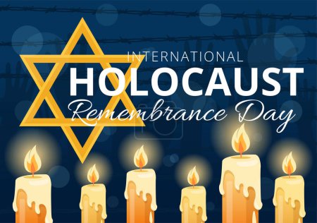 Illustration for International Holocaust Remembrance Day Vector Illustration on 27 January with Yellow Star and Candle to Commemorates the Victims in Flat Background - Royalty Free Image