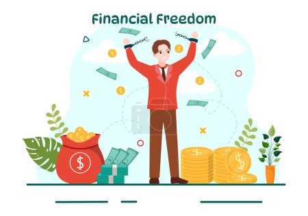 Illustration for Financial Freedom Vector Illustration with Coins and Dollar to Save Money, Investment, Eliminate Debt, Expenses and Passive Income in Flat Background - Royalty Free Image