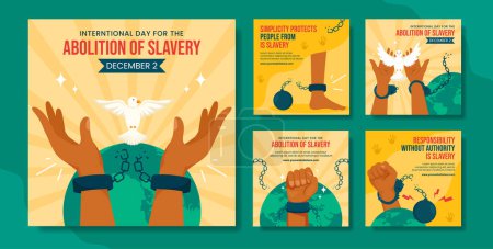 Téléchargez les illustrations : Abolition de l'esclavage Médias sociaux Modèle de dessin animé plat dessiné à la main Illustration de fond - en licence libre de droit