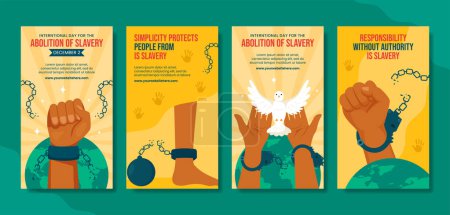 Téléchargez les illustrations : Abolition de l'esclavage Histoires de médias sociaux Modèles de dessins animés plats Illustration de fond - en licence libre de droit