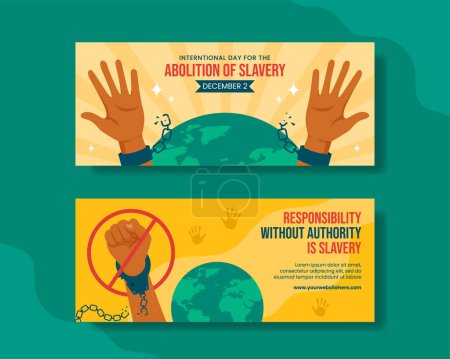 Téléchargez les illustrations : Abolition de l'esclavage Bannière horizontale Modèles de dessin animé plat dessinés à la main Illustration de fond - en licence libre de droit