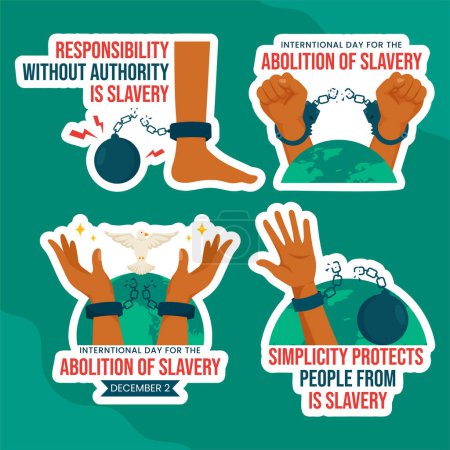 Téléchargez les illustrations : Abolition de l'esclavage Étiquette Dessin animé plat Modèle dessiné à la main Illustration de fond - en licence libre de droit