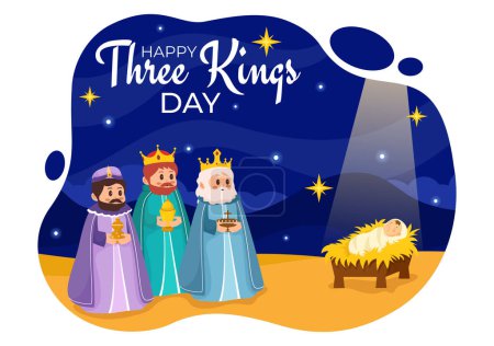 Happy Three Kings Day Vector Illustration to Faith on the Divinity of Jesus Since His Coming to the World in Epiphany Christian Festival Background