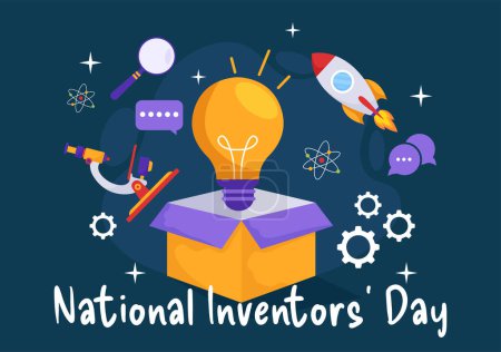 Illustration for National Inventors Day Vector Illustration on February 11 Celebration of Genius Innovation to Honor Creator of Science in Flat Cartoon Background - Royalty Free Image
