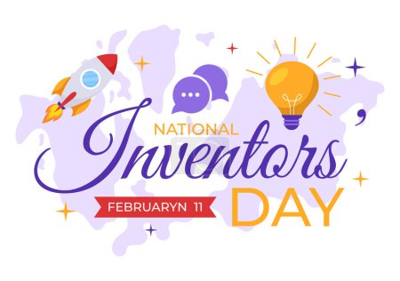 Illustration for National Inventors Day Vector Illustration on February 11 Celebration of Genius Innovation to Honor Creator of Science in Flat Cartoon Background - Royalty Free Image