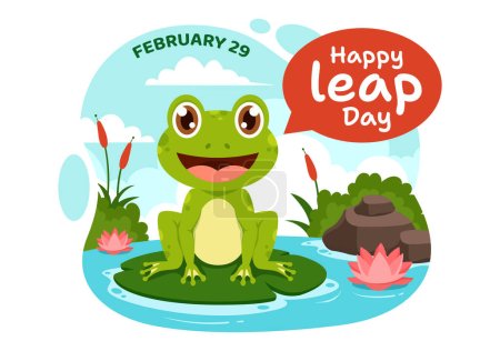 Happy Leap Day Vector Illustration am 29. Februar mit Springfröschen und Teichhintergrund bei der Weihnachtsfeier Flaches Cartoon-Design