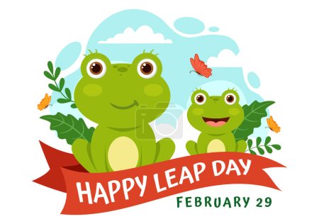 Illustration for Happy Leap Day Vector Illustration on 29 February with Jumping Frogs and Pond Background in Holiday Celebration Flat Cartoon Design - Royalty Free Image