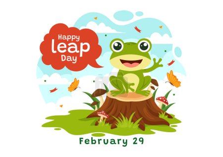 Happy Leap Day Vector Illustration el 29 de febrero con ranas saltando y fondo de estanque en celebración navideña Diseño plano de dibujos animados