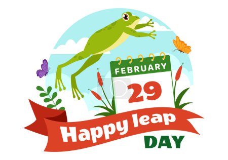 Happy Leap Day Vector Illustration am 29. Februar mit Springfröschen und Teichhintergrund bei der Weihnachtsfeier Flaches Cartoon-Design