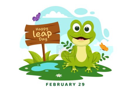 Happy Leap Day Vector Illustration on 29 February with Jumping Frogs and Pond Background in Holiday Celebration Flat Cartoon Design