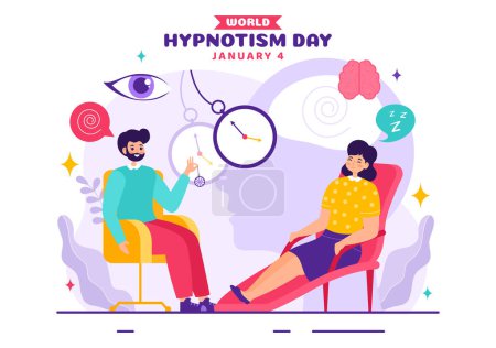 Journée mondiale de l'hypnotisme Illustration vectorielle le 4 janvier avec des spirales noires et blanches créant un état d'esprit altéré pour les services de traitement