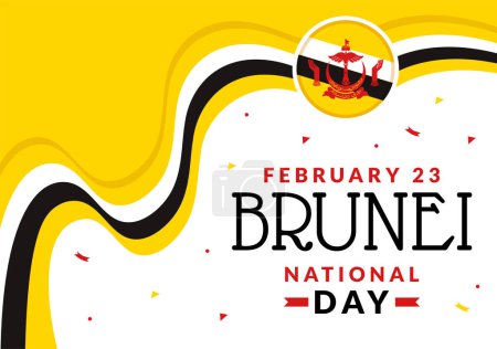 Ilustración de Feliz Brunei Darussalam Día Nacional Vector Ilustración el 23 de febrero con la bandera ondeante en Patriótico Holiday Flat Cartoon Diseño de fondo - Imagen libre de derechos