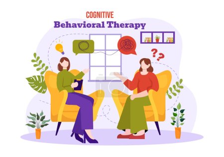 Illustration for CBT or Cognitive Behavioural Therapy Vector Illustration with Person Manage their Problems Emotions, Depression or Mindset in Mental Health Background - Royalty Free Image