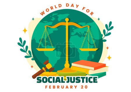 Ilustración de Día Mundial de la Justicia Social Ilustración vectorial el 20 de febrero con escalas o martillo para una relación justa y protección contra la injusticia en segundo plano - Imagen libre de derechos