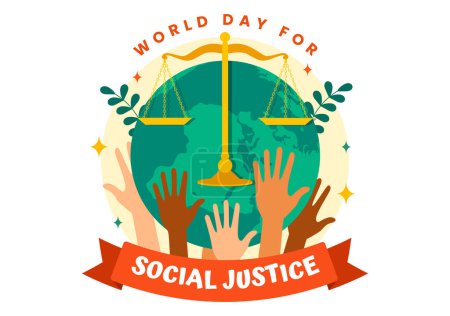Illustration for World Day of Social Justice Vector Illustration on February 20 with Scales or Hammer for a Just Relationship and Injustice Protection in Background - Royalty Free Image