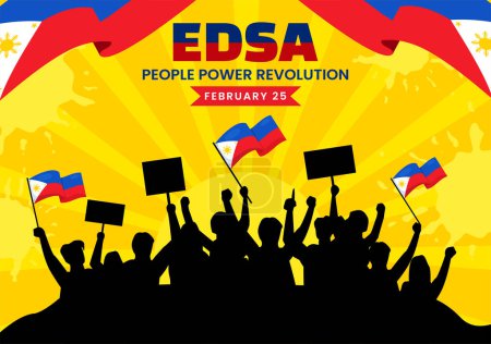 Illustration for Edsa People Power Revolution Anniversary of Philippine Vector Illustration on February 25 with Philippines Flag in Holiday Flat Cartoon Background - Royalty Free Image