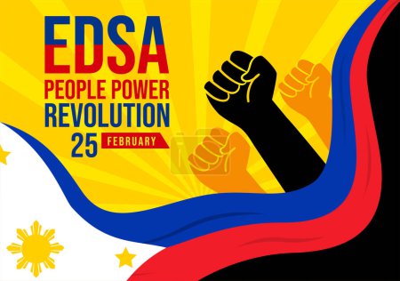 Ilustración de Edsa People Power Revolution Anniversary of Philippine Vector Illustration on February 25 with Philippines Flag in Holiday Flat Cartoon Background - Imagen libre de derechos
