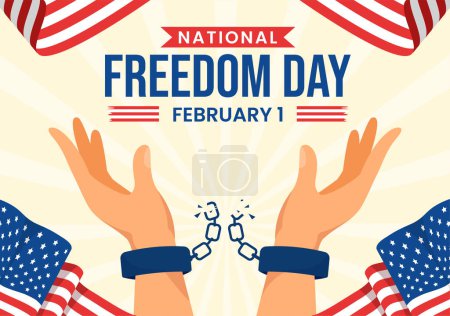 Illustration for National Freedom Day Vector Illustration on 1 February with USA Flag and Hands in Handcuffs to Honoring all Who Served in Flat Background - Royalty Free Image