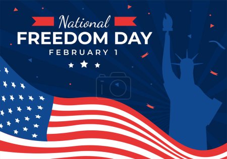 Téléchargez les illustrations : Illustration vectorielle de la Journée nationale de la liberté le 1er février avec le drapeau américain et les mains menottées pour honorer tous ceux qui ont servi en arrière-plan plat - en licence libre de droit