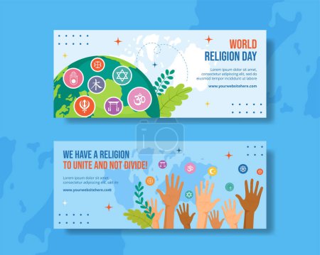 Illustration for Religion Day Horizontal Banner Flat Cartoon Hand Drawn Templates Background Illustration - Royalty Free Image