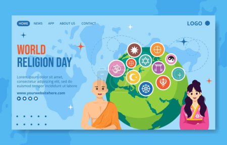 Illustration for Religion Day Social Media Landing Page Cartoon Hand Drawn Templates Background Illustration - Royalty Free Image