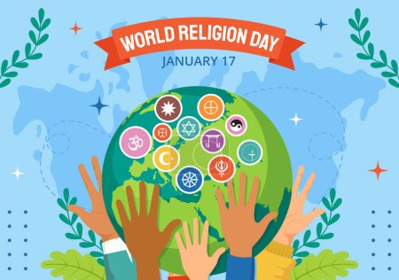 Téléchargez les illustrations : Journée de la religion Médias sociaux Arrière-plan Dessin de bande dessinée à la main Illustration - en licence libre de droit