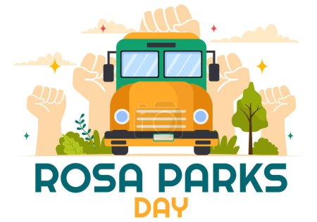 Rosa Parks Day Illustration vectorielle avec la Première dame des droits civiques, menottes et autobus dans la fête nationale Célébration de la bande dessinée plate Contexte