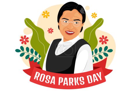 Illustration for Rosa Parks Day Vector Illustration with the First Lady of Civil Rights, Handcuff and Bus in National Holiday Celebration Flat Cartoon Background - Royalty Free Image