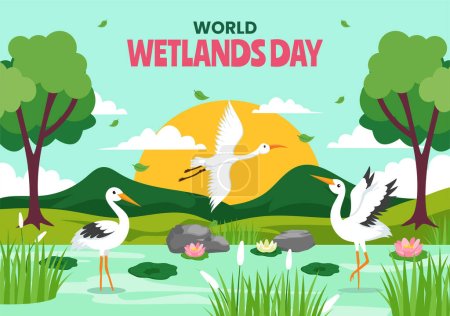 Illustration for Wetlands Day Social Media Background Illustration Flat Cartoon Hand Drawn Templates - Royalty Free Image
