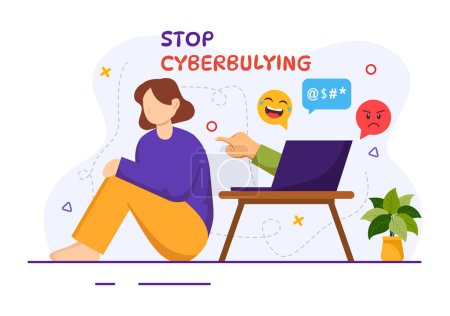 Stop Cyberbullying Vector Illustration of Haters Online with Bullying Internet, Trolling and Hate Speech in Flat Cartoon Background Design