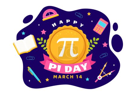 Happy Pi Day Vektorillustration am 14. März mit mathematischen Konstanten, griechischen Buchstaben oder gebackenem süßen Kuchen im flachen Cartoon-Hintergrund
