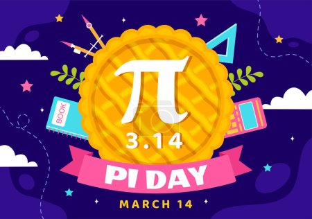 Happy Pi Day Vector Illustration on 14 March with Mathematical Constants, Greek Letters or Baked Sweet Pie in Holiday Flat Cartoon Background