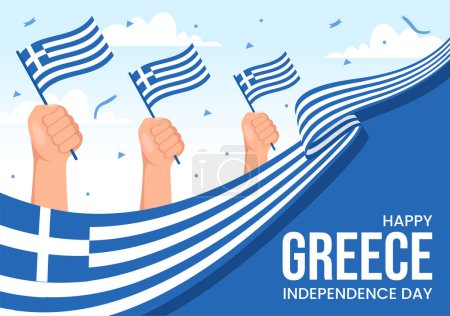 Ilustración de Feliz Día de la Independencia de Grecia Ilustración vectorial el 25 de marzo con bandera griega y cinta en el diseño nacional de dibujos animados planos de vacaciones - Imagen libre de derechos